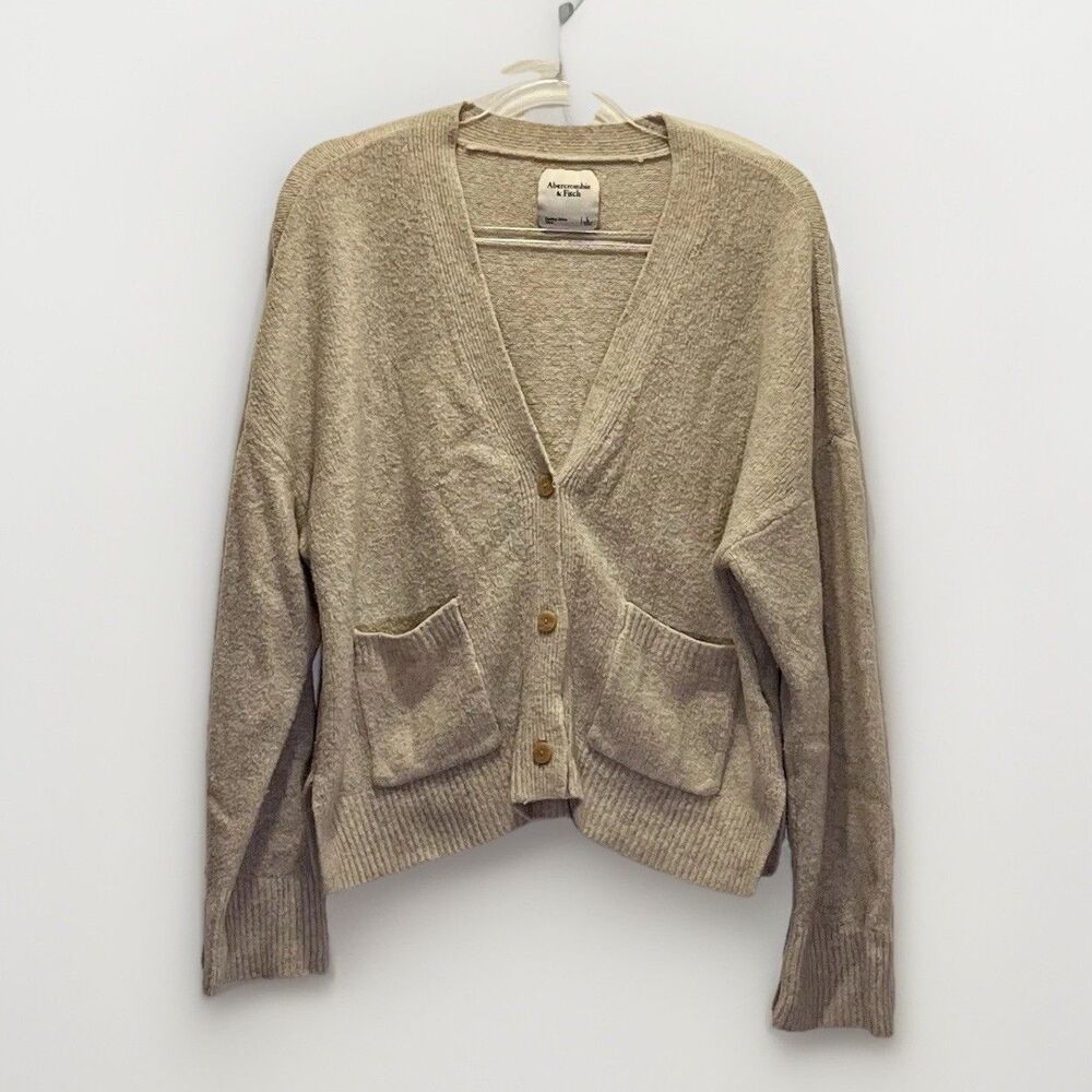 Abercrombie & Fitch V Neck Oversized Slouchy Button Up Cardigan Womens L Beige